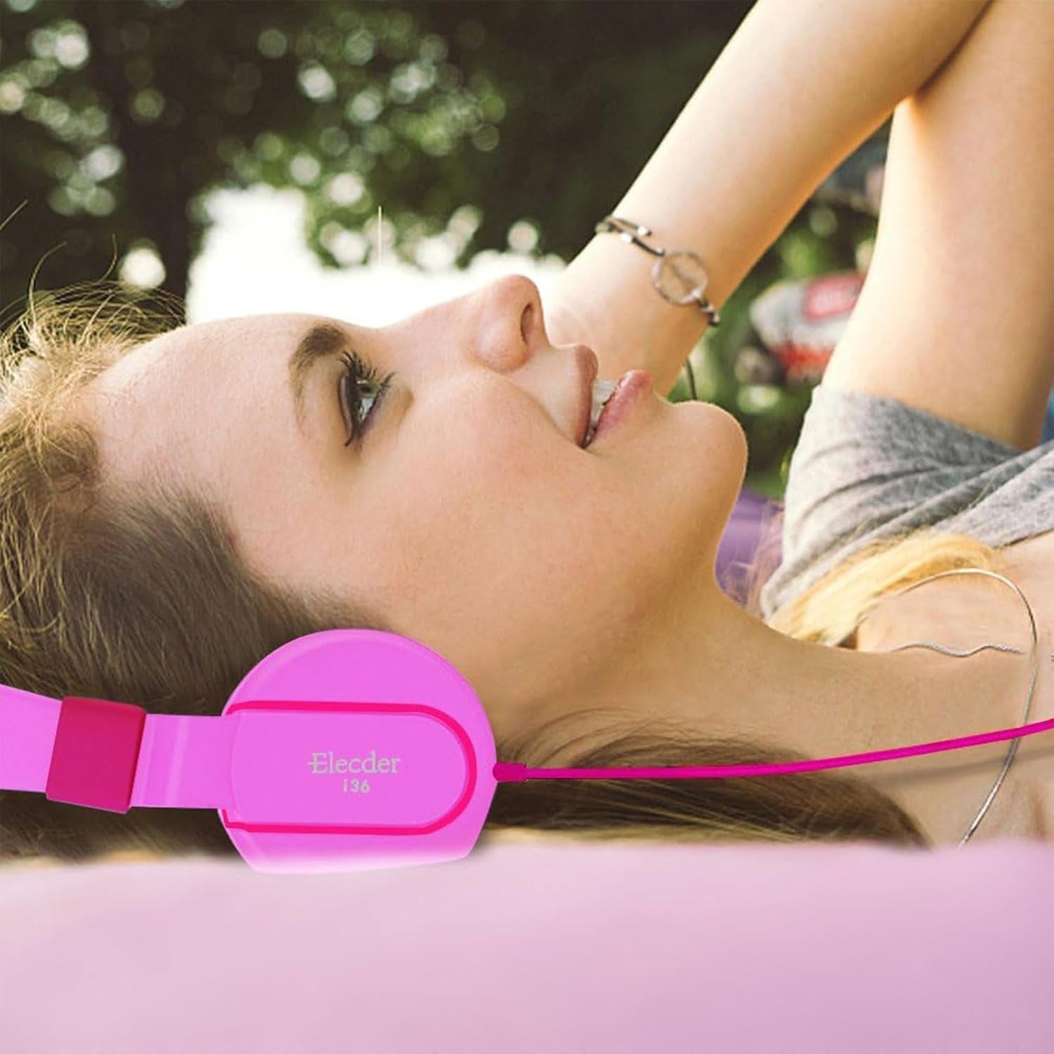 I36 Kids Headphones Children Girls Boys Teens Foldable Adjustable on Ear Headphones 3.5Mm Jack Compatible Cellphones Computer Kindle MP3/4 School Tablet Pink/Rose